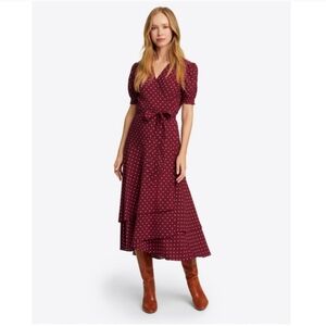 Draper James Naomi Wrap Dress in Merlot Polka Dot NWT